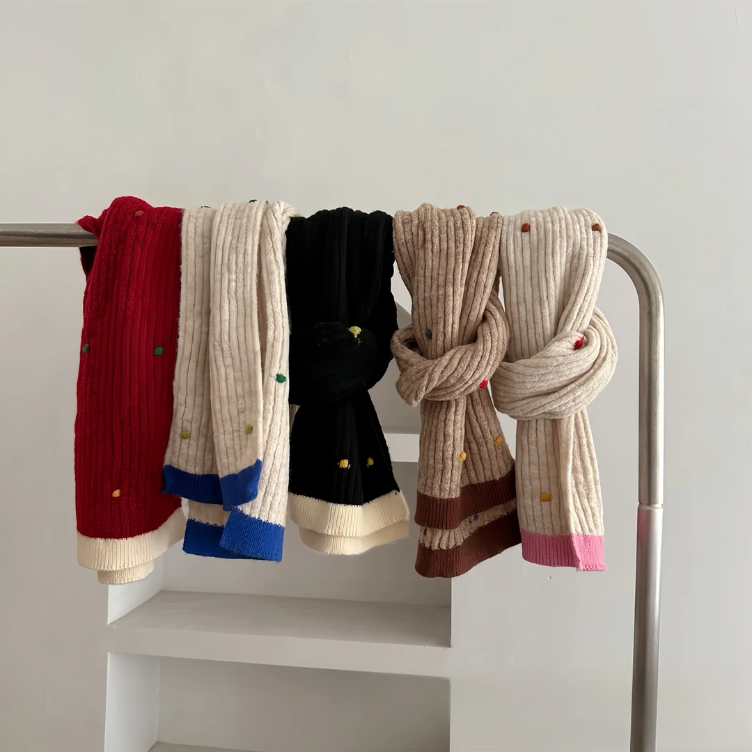 ENA恩娜kids女童立体彩色点点针织毛线围巾儿童韩系拼色保暖围巾