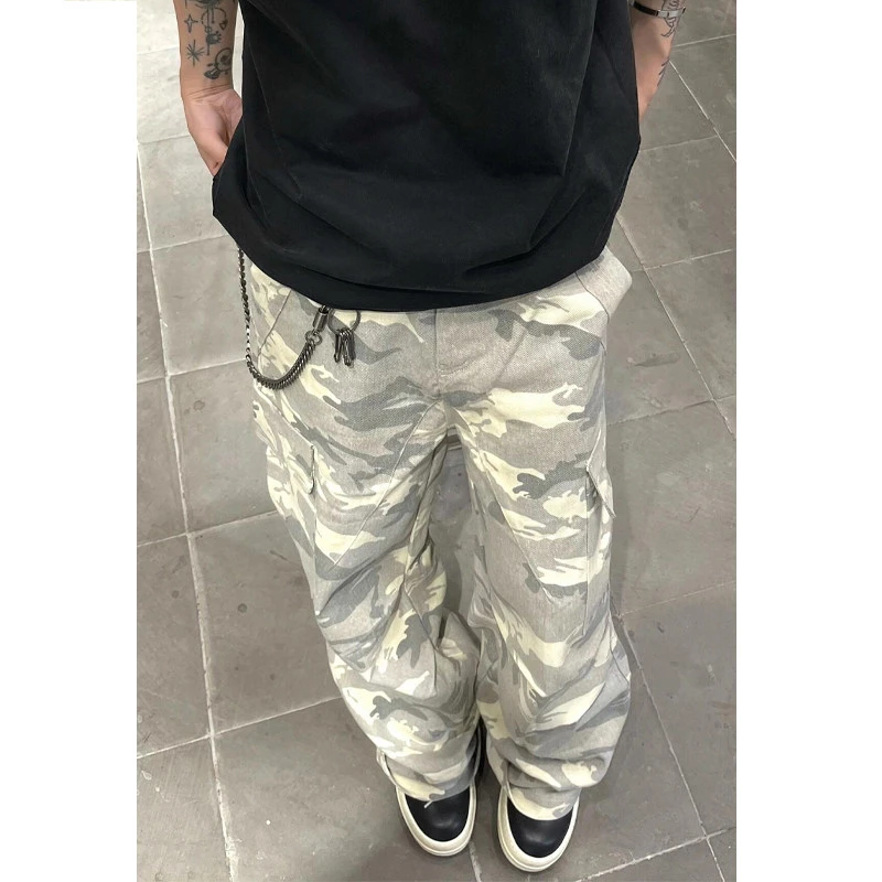 美式vibe防水设计感高级感白色迷彩工装裤男cleanfit多口袋伐木裤