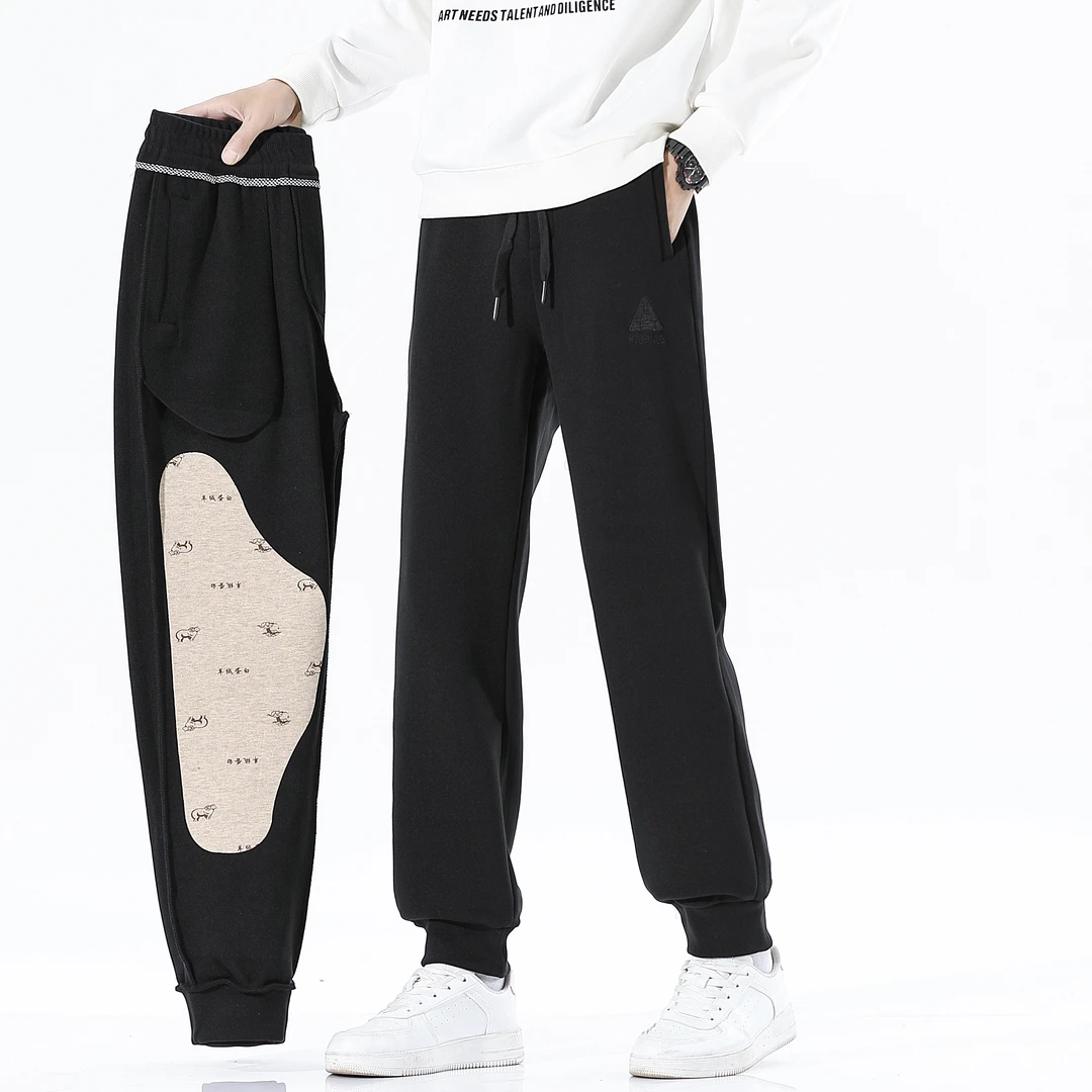 【护膝升级】男士休闲直筒保暖防寒束腿宽松简约百搭加绒加厚防风裤