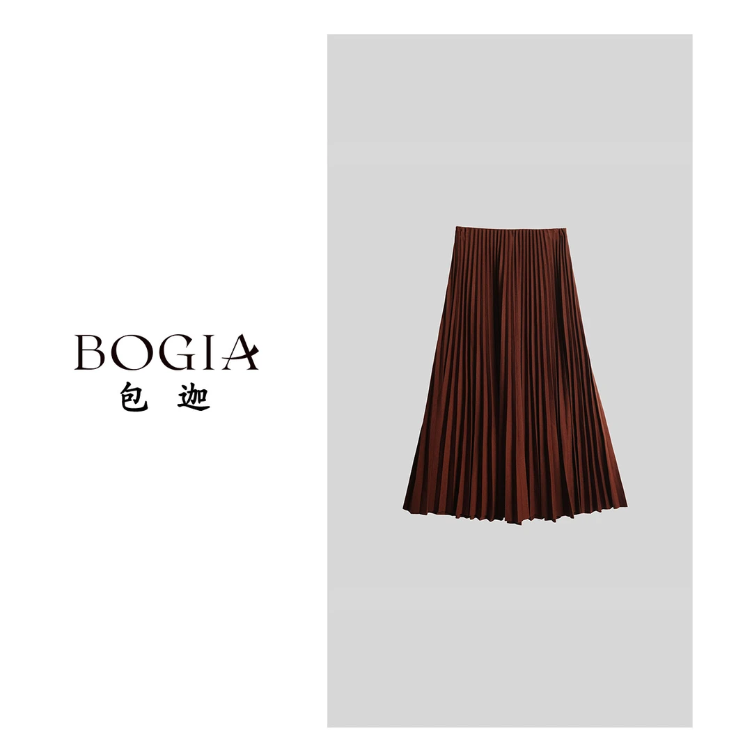 包迦【毛呢A字百褶裙】天丝毛褶皱半裙YLQ9325934