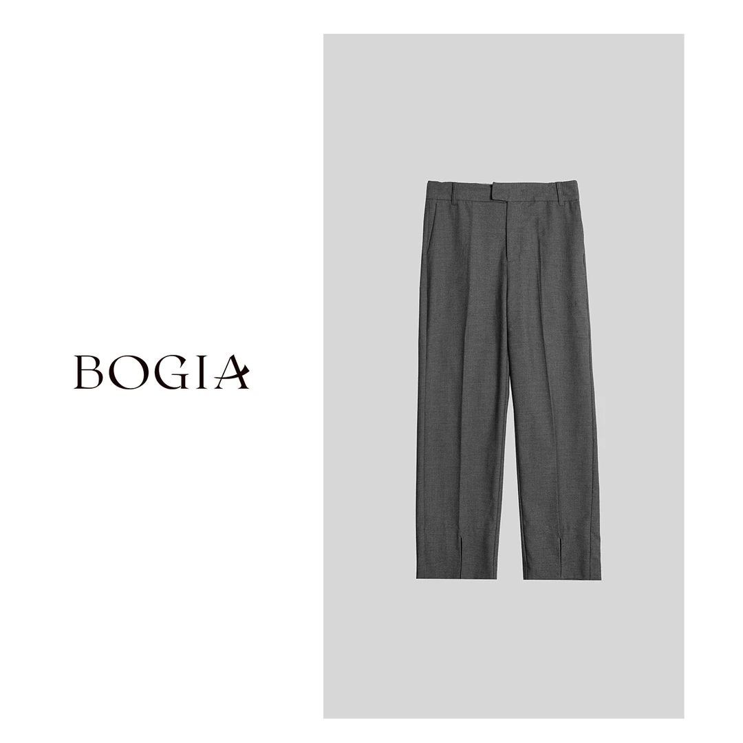 包迦【零感排骨裤】精仿莱赛尔垂感直筒前开衩西裤YYK9229022