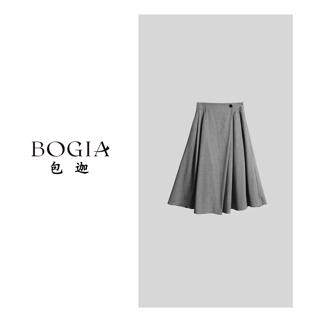 包迦【伦敦记忆】不对称赫本天丝羊毛半裙YLQ9315882