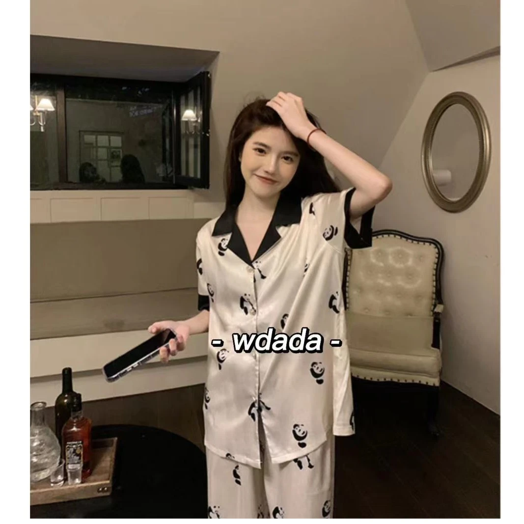 【小熊猫】夏款短袖月光丝睡衣家居服套装女轻奢高级可爱