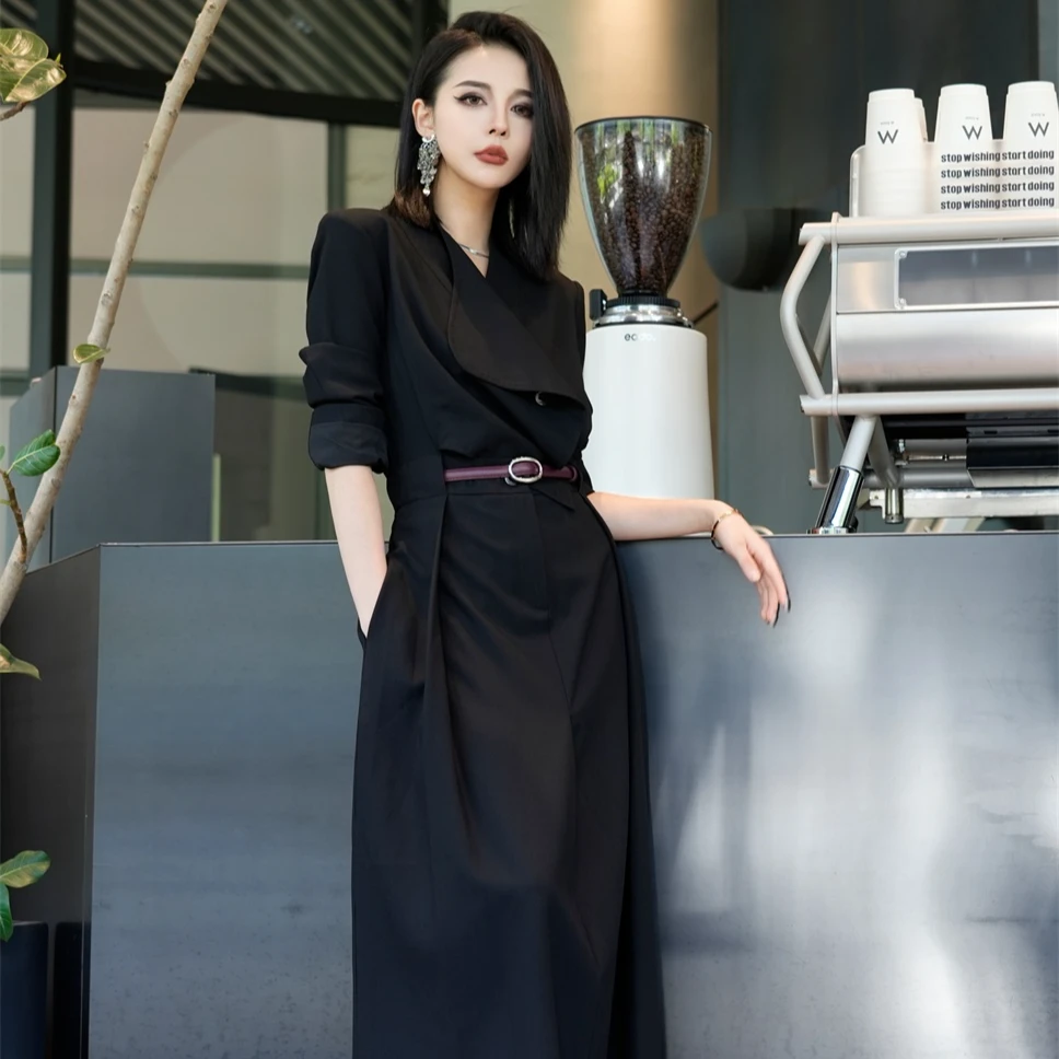 POPULARYW【暮夏盈风】Z·R上品屋V领收腰剪裁显瘦腰带洋气连衣裙