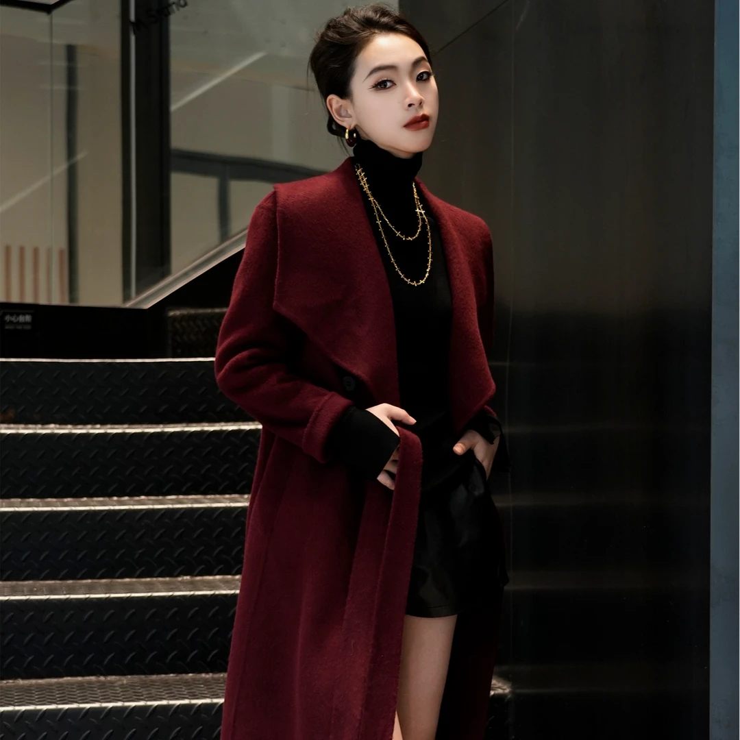 POPULARYW【鲸梦潮汐】Z·R上品屋 大翻领双排一粒扣腰带长款大衣