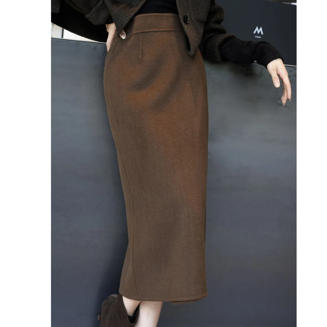 POPULARYW【北淼】Z·R上品屋 秋冬高腰直筒一片式毛呢半身裙