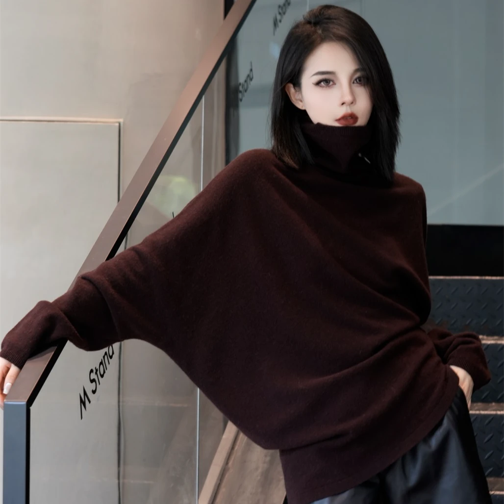 POPULARYW【画堂秋思】Z·R上品屋 羊毛高领不对称长袖针织毛衣