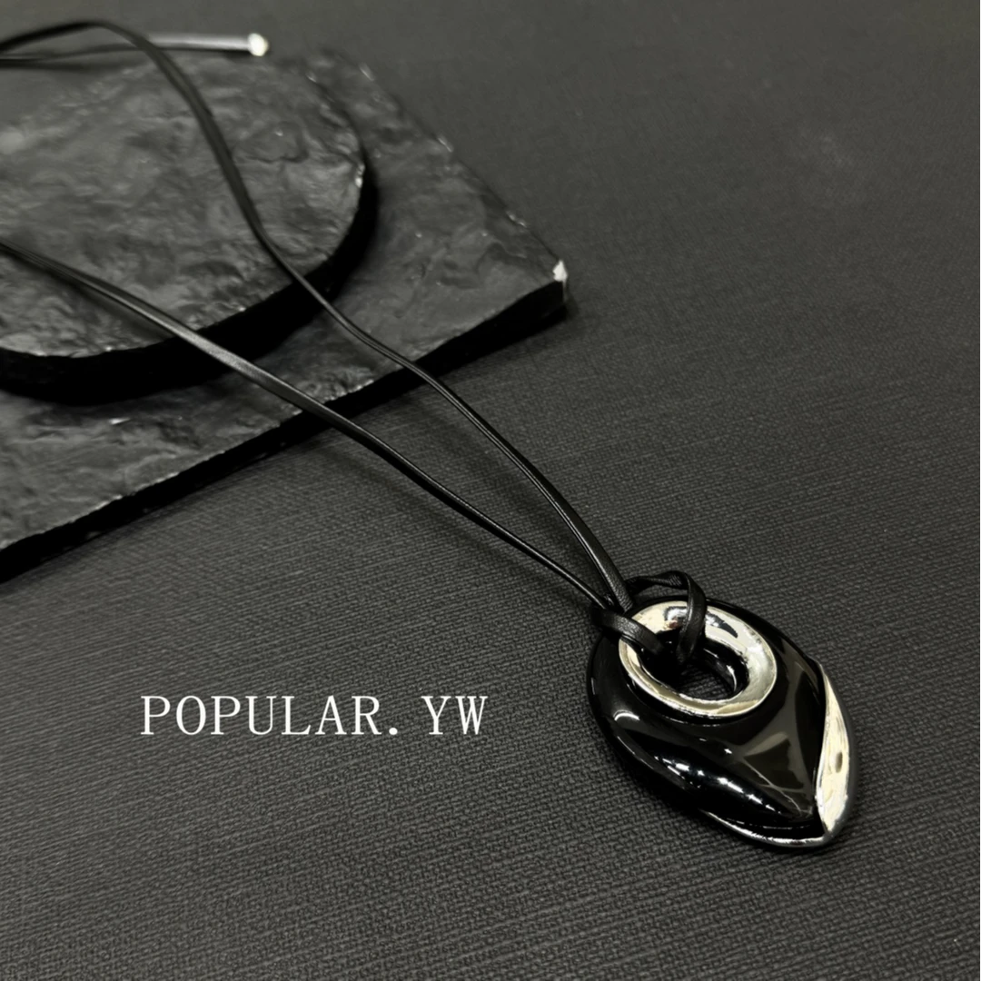 铜吊坠 【渡亜】Z·R 上品屋 个性极简拼接椭圆吊坠皮绳长项链