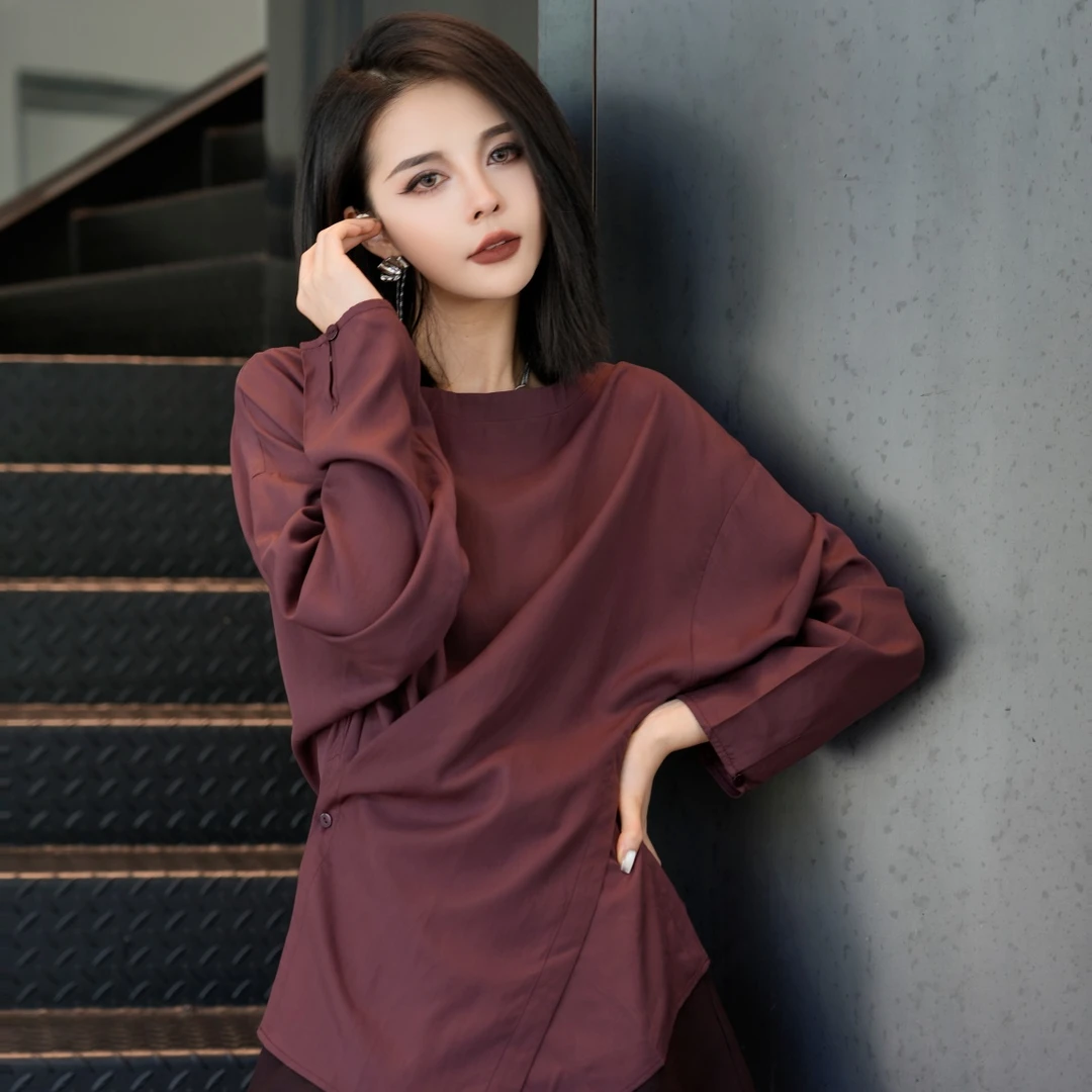 POPULARYW【胭脂婳染】Z·R上品屋极简圆领衬衫秋季春游新款