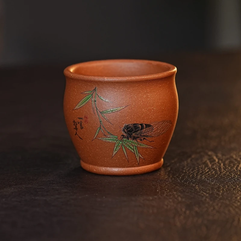 宜兴紫砂茶具  原矿降坡泥泥料珐琅彩一鸣惊人紫砂主人杯