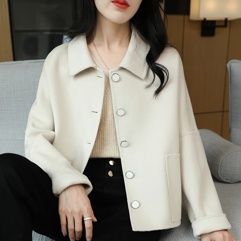 213澳洲双面羊毛大衣小个子气质毛呢短外套纯色时尚百搭绒呢外套