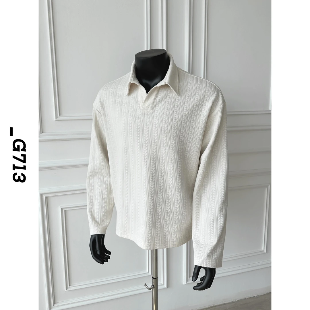 G713 长袖柔软麦穗格纹肌理感v字领秋季舒适百搭休闲气质男士宽松