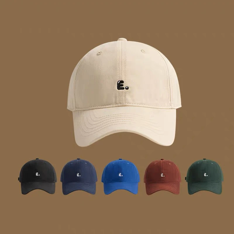 日系大版E字母刺绣鸭舌帽子男时尚软顶显脸小百搭棒球帽情侣春夏