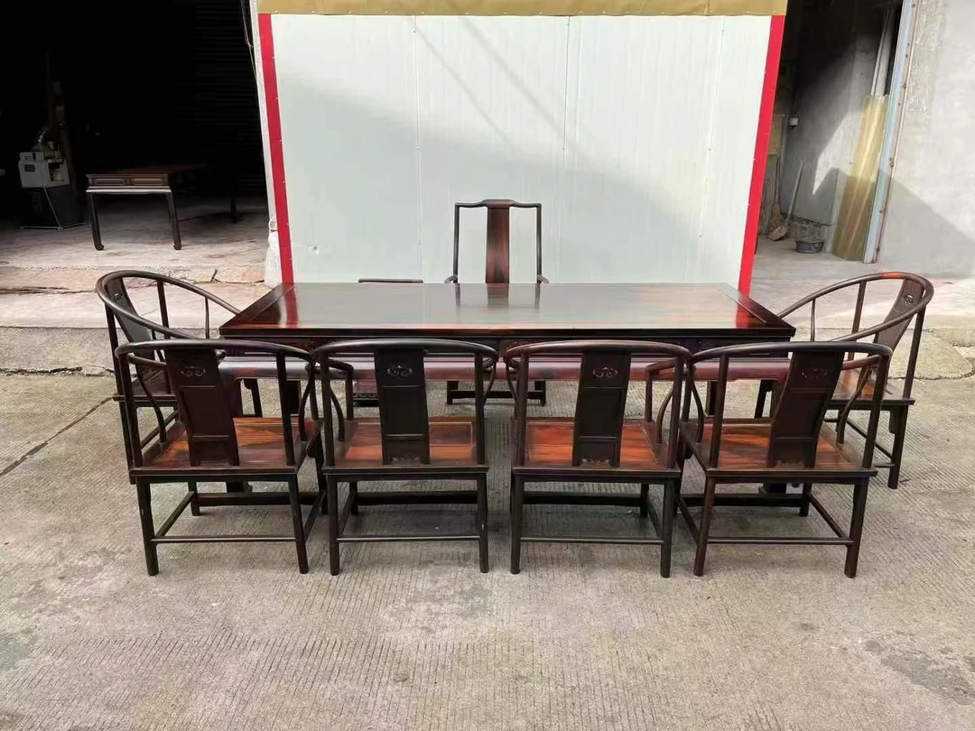 〖九件套〗大红酸枝两米四干泡茶台交趾黄檀