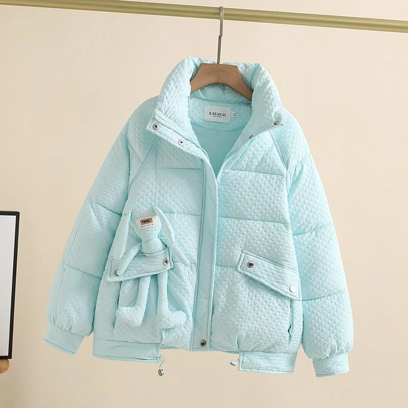羽绒羽绒服女小兔子玩偶2023年冬新款短款立领加厚白鸭绒保暖外套