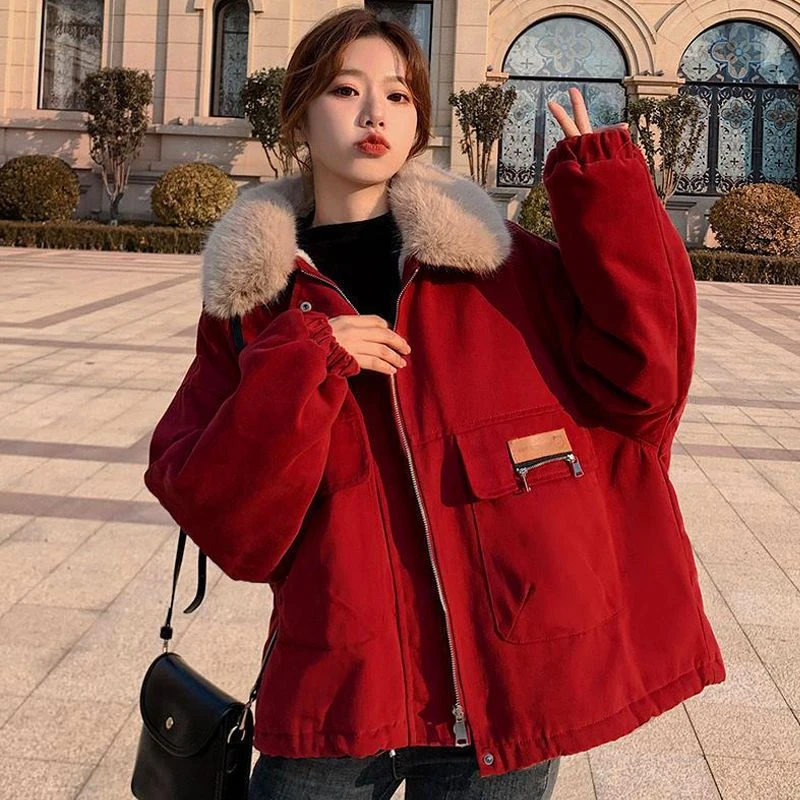 加绒加厚外套女短款2023冬季新款宽松派克服保暖羽绒服小个子羽绒