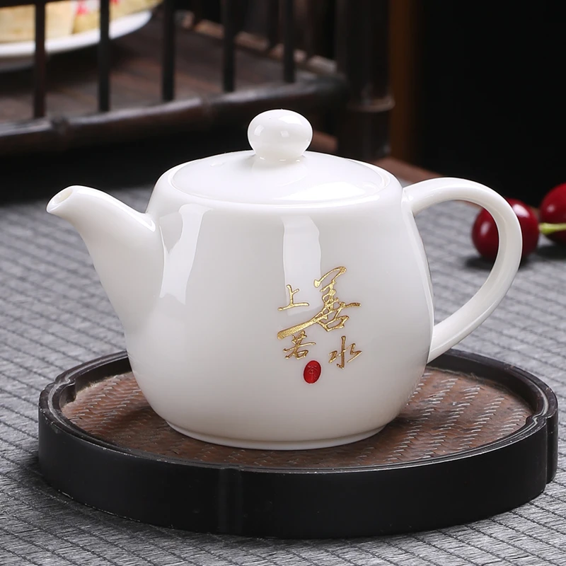 羊脂玉白瓷茶壶陶瓷功夫茶具家用泡茶器手工描金泡茶单壶