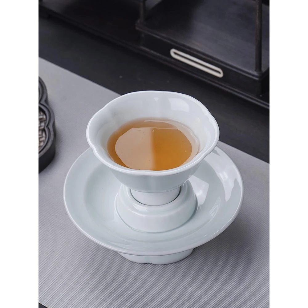 景德镇仿宋茶盏青瓷主人杯开片纹路湖田窑杯子葵口单杯中式手工杯