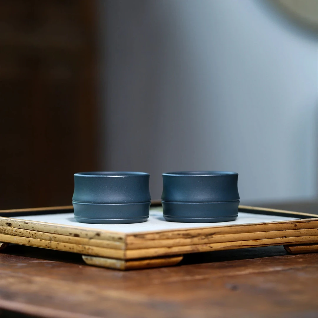 宜兴紫砂品茗杯茶杯子手工竹节杯原矿绿泥紫红泥主人杯茶具小容量