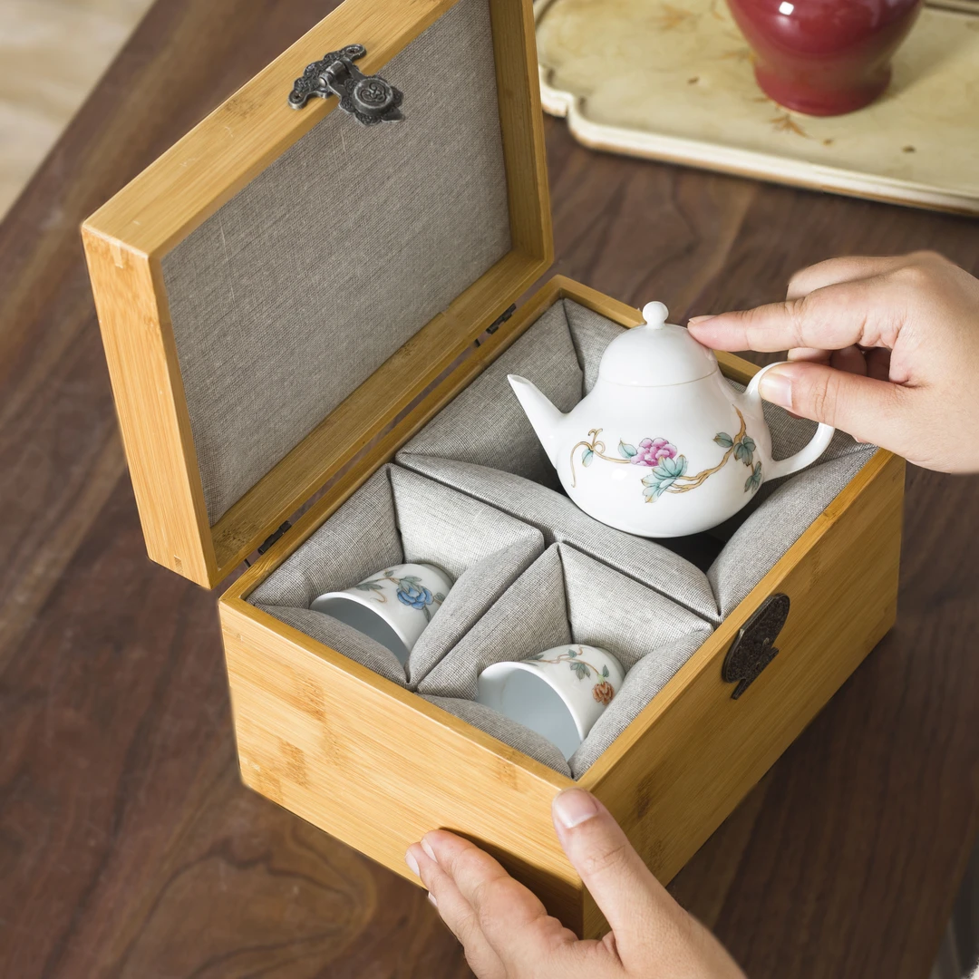 实木一壶两杯包装盒子楠竹茶杯紫砂壶茶具陶瓷建盏礼品收纳盒