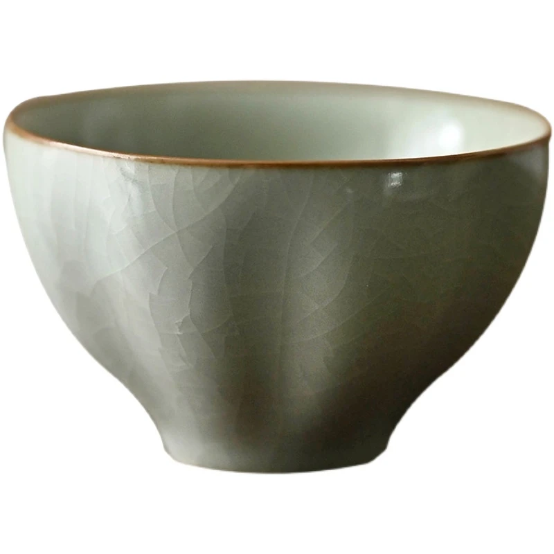 国风复古豆黄官汝窑花型主人杯家用可养茶杯陶瓷普洱茶功夫品茗杯