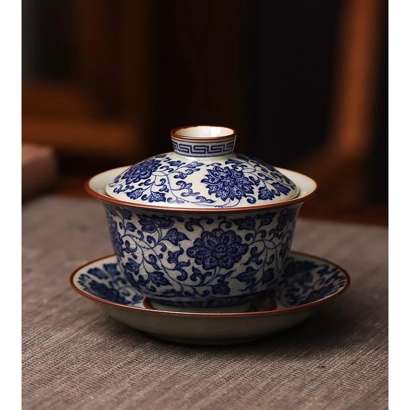 盖碗茶杯茶具景德镇青花瓷泡茶碗家用办公室用陶瓷功夫三才碗单个