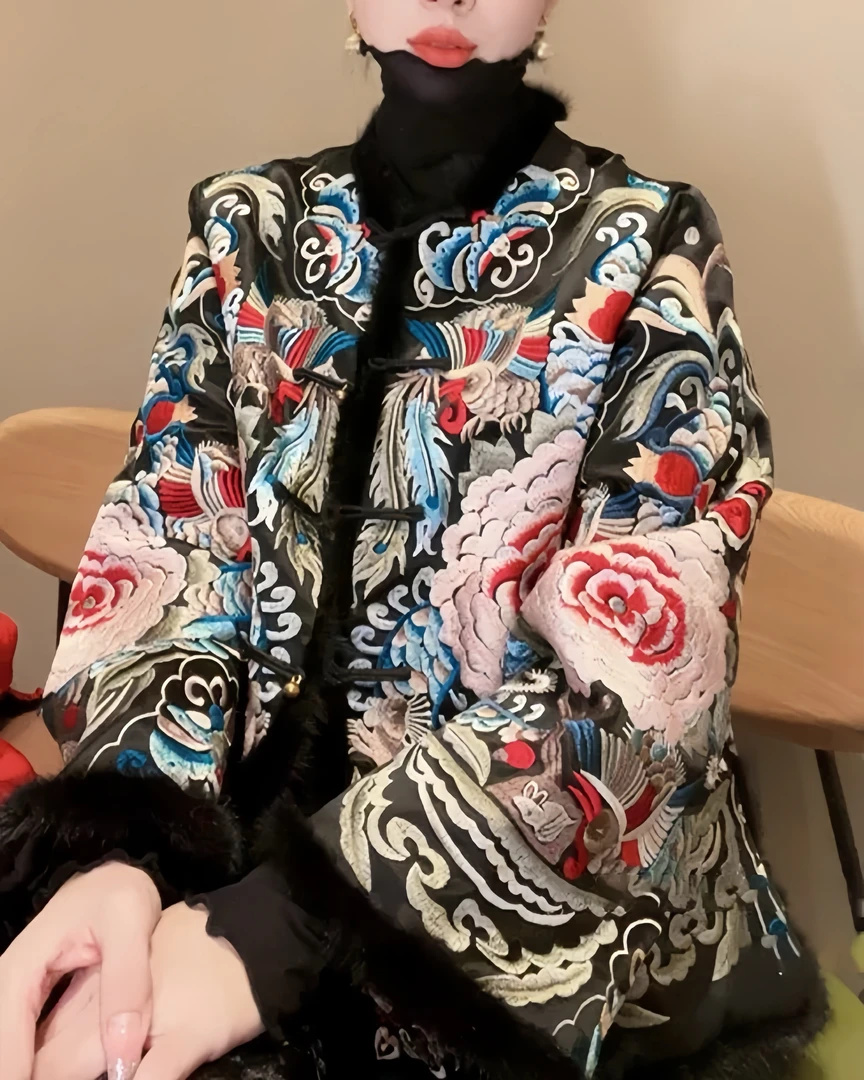 （祥瑞）大码220斤重工刺绣夹棉上衣