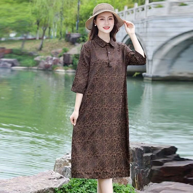 3806 高品质透气花罗收腰显瘦气质时尚连衣裙