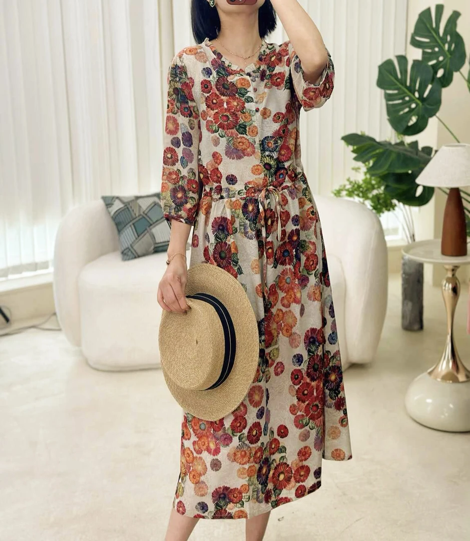 4207 春夏气质木耳边收腰显瘦女人味连衣裙新中式