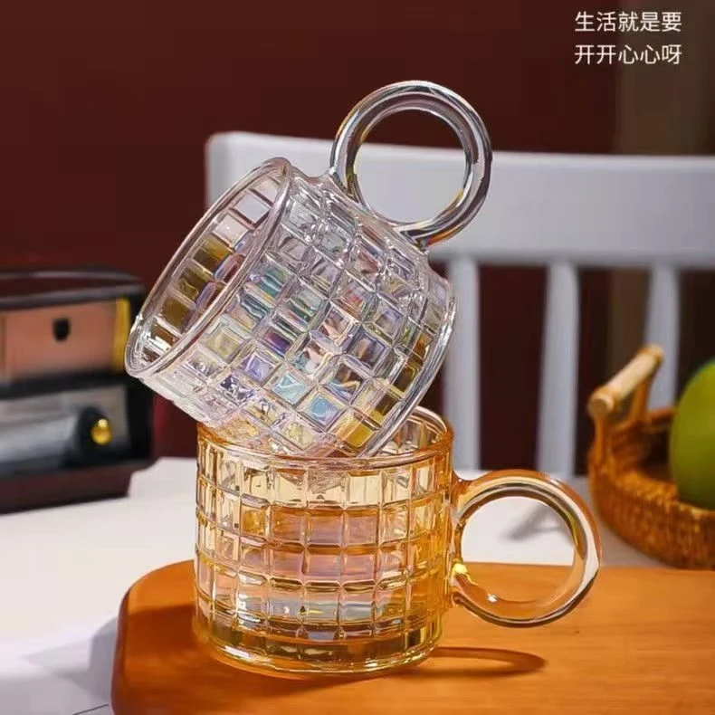 小众设计感圆环把手复古高颜值水杯咖啡牛奶杯大耳朵水晶杯