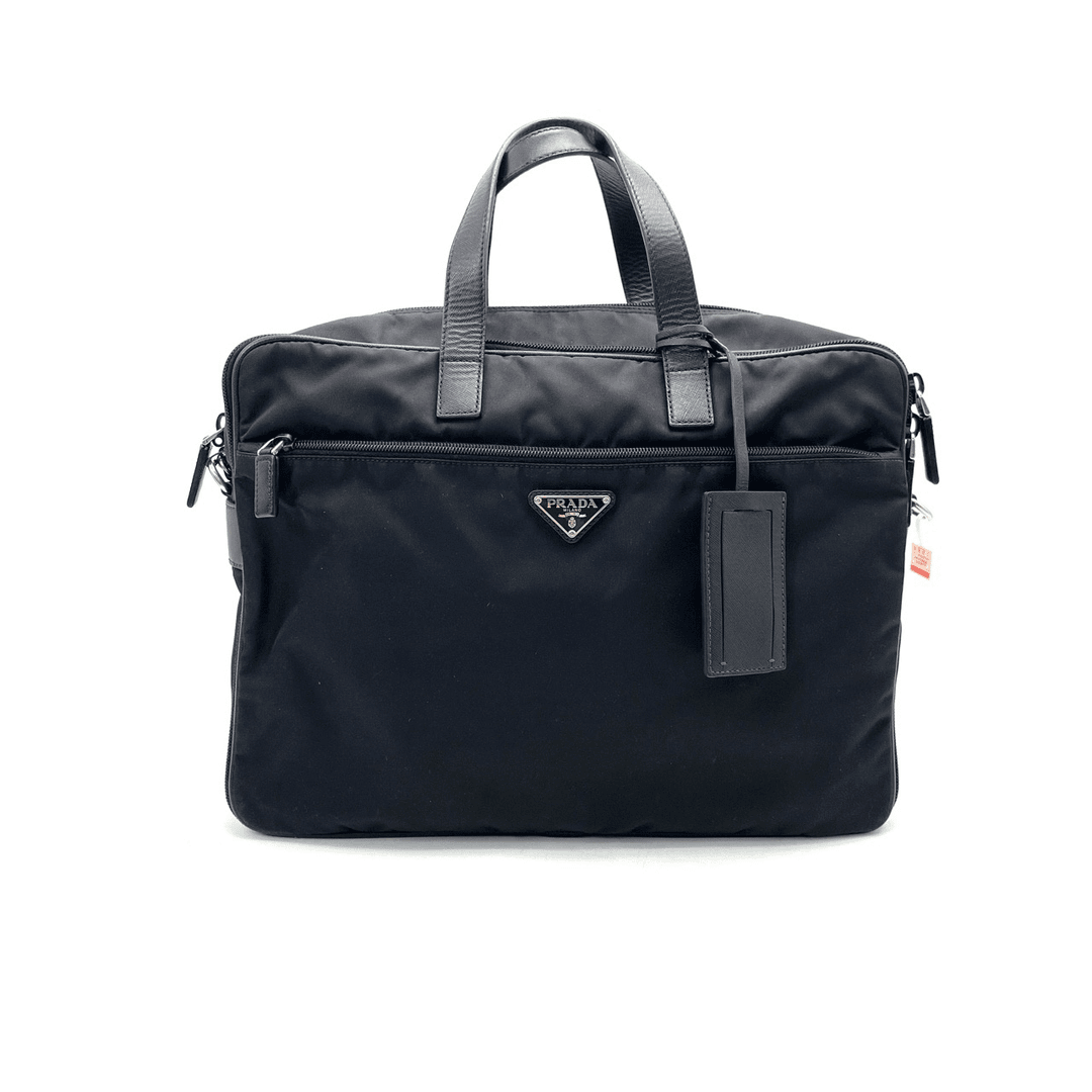 95新 Prada/普拉达 黑色尼龙双拉链公文包 尺寸40/30