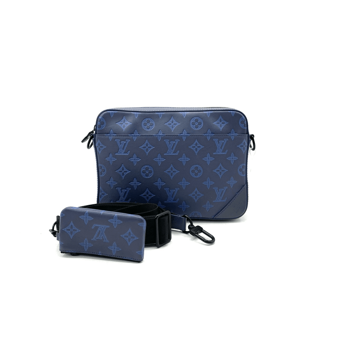 95新 LouisVuitton/路易威登 蓝色压花DUO邮差包 尺寸26/19