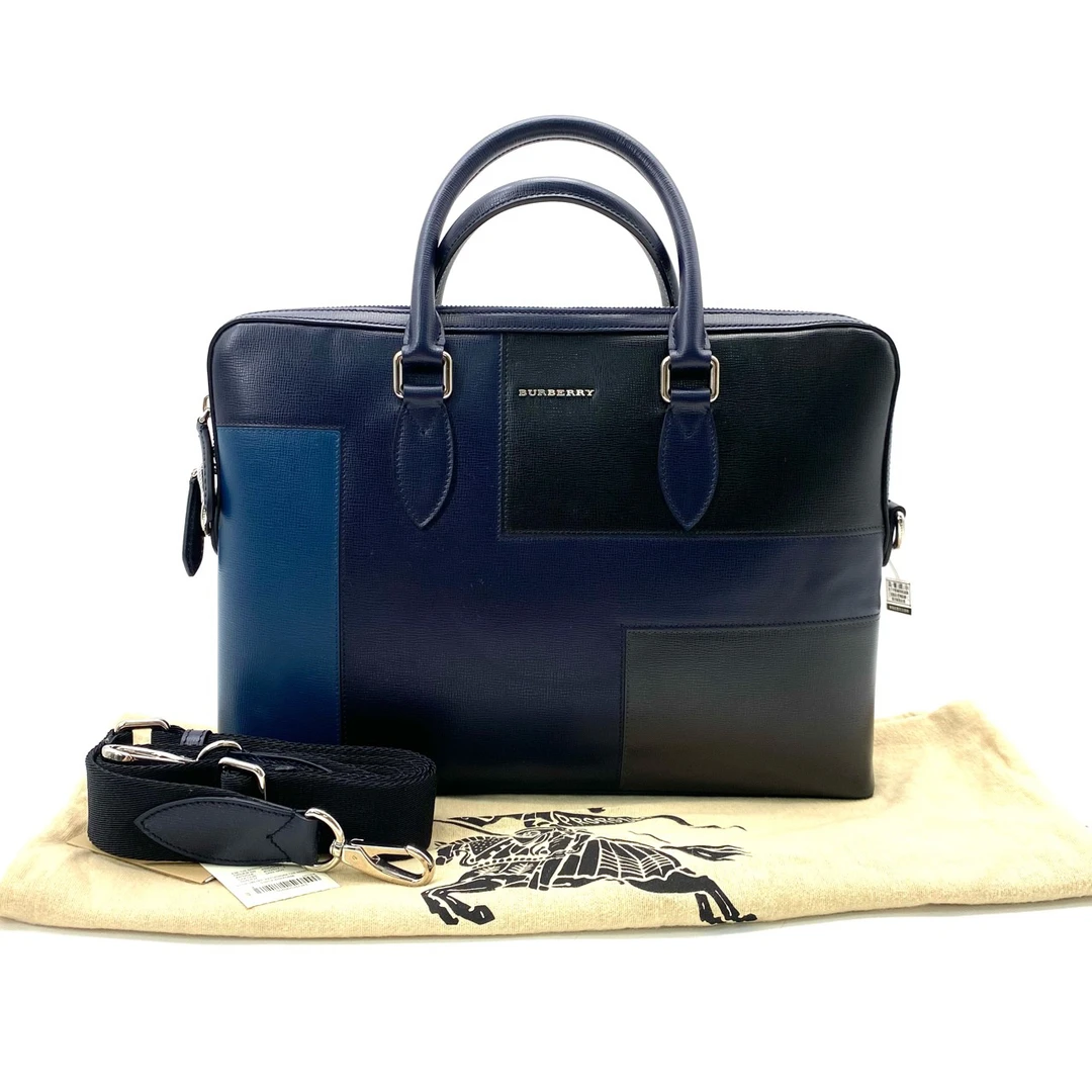 全新未使用 BURBERRY/博柏利 拼色全皮公文包 尺寸36/27
