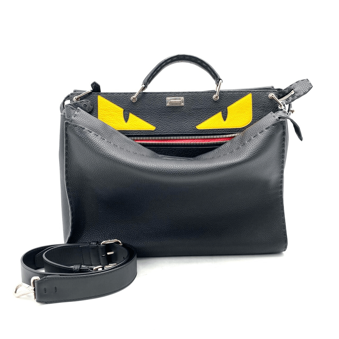 99新 FENDI/芬迪 黑色全皮手提公文包小怪兽尺寸40/30