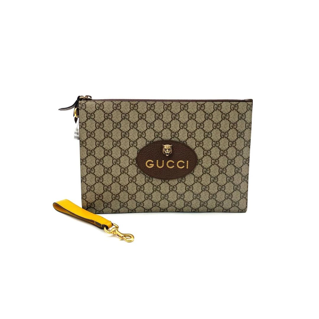 99新 GUCCI/古驰 男士老花虎头信封手拿包 尺寸30/20经典奢侈