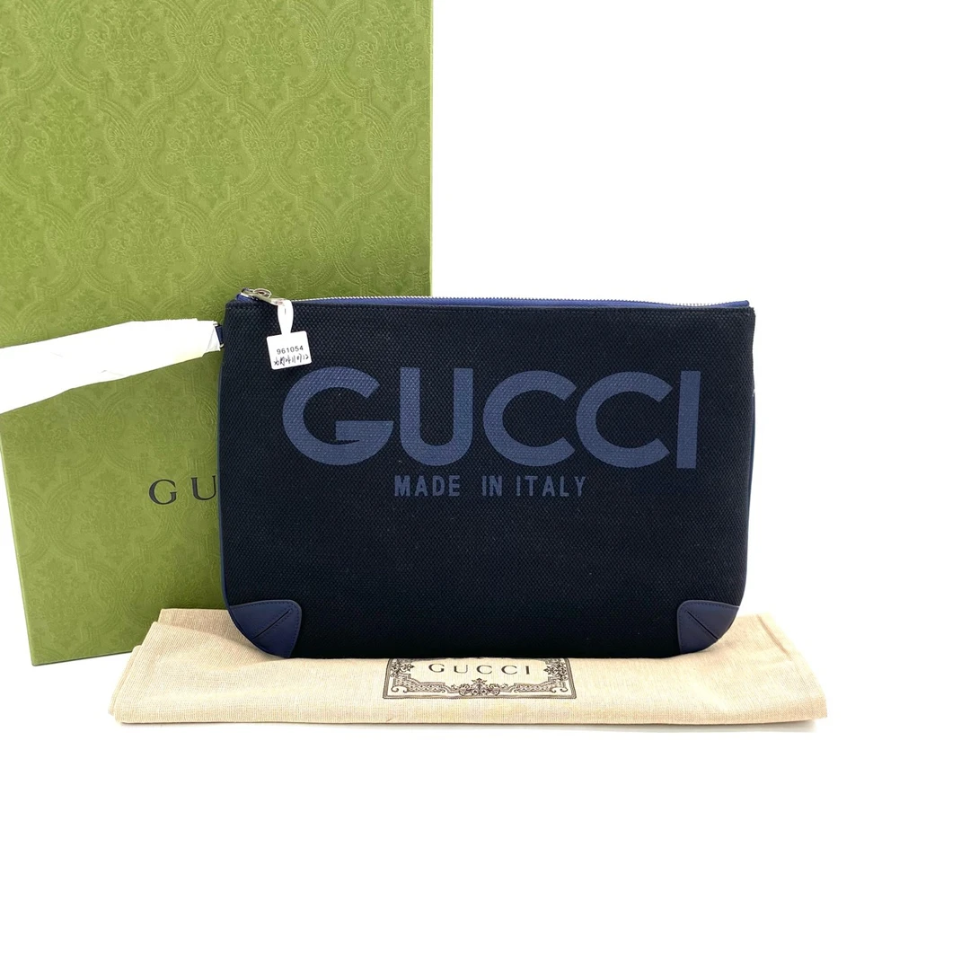 全新未使用 GUCCI/古驰 新款黑色帆布手拿包 尺寸37/26