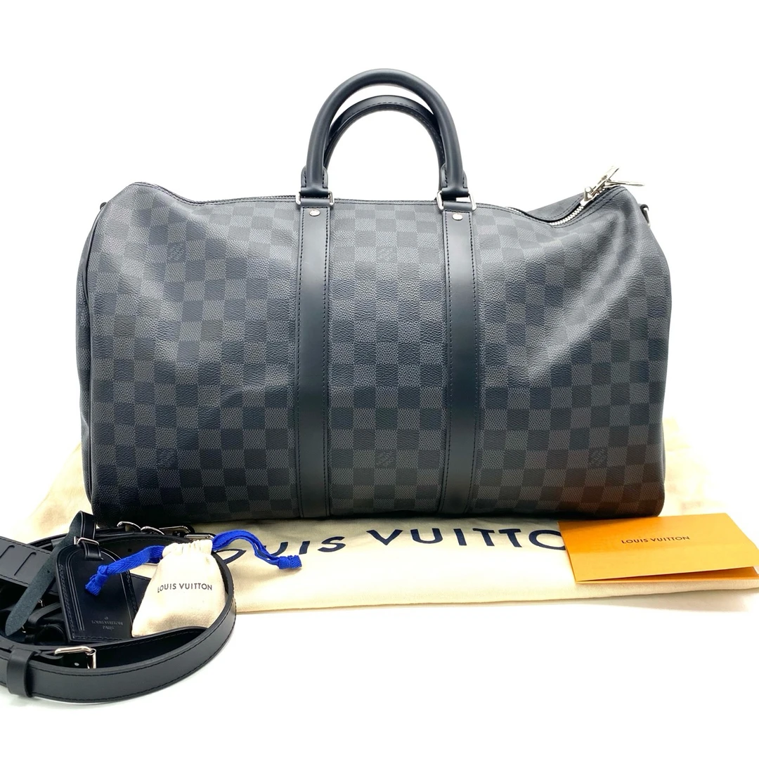 99新 LouisVuitton/路易威登 黑棋盘格keepall45旅行袋 尺寸45/27