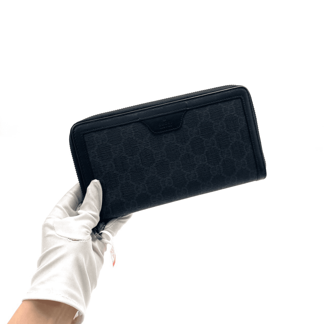 95新 GUCCI/古驰 黑老花拉链钱包 尺寸21/12