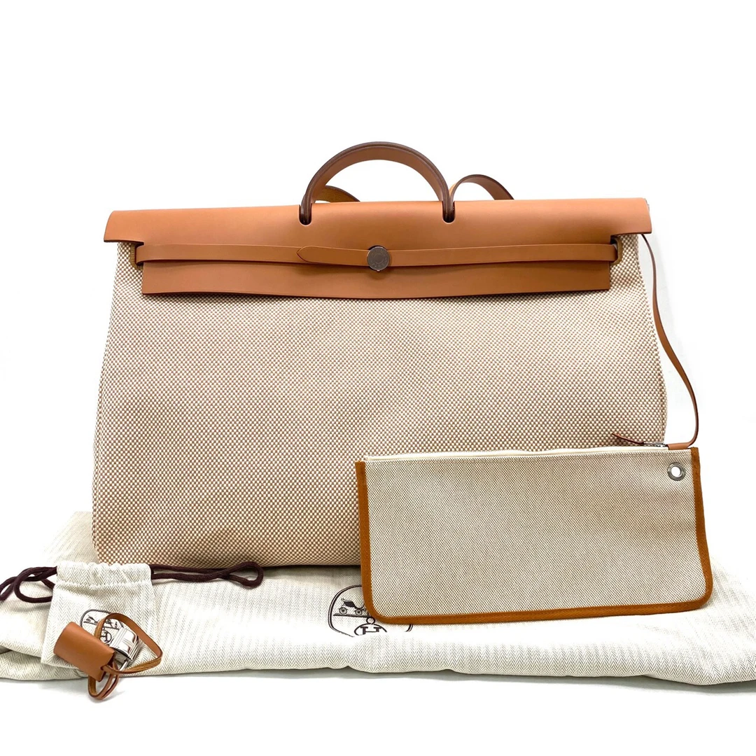 99新 Hermes/爱马仕 男士新款金棕色herbag50手提包 50/34 大号