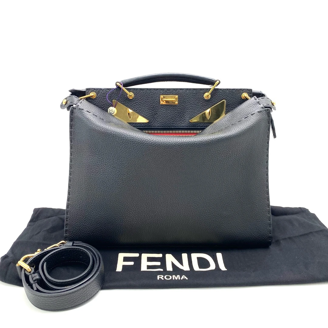 99新 FENDI/芬迪 黑色全皮小怪兽公文包 尺寸37/29
