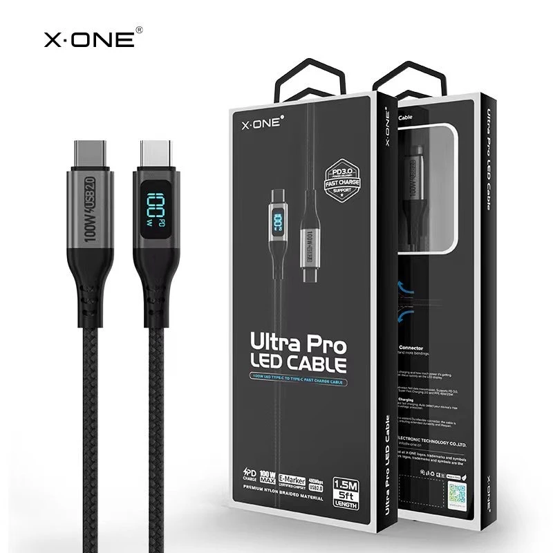 X-one 双C口  100w 数显功率数据线通用车载编织安卓加长typec