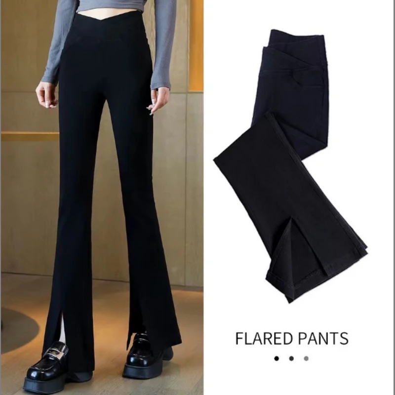 【鑫蕾】春款上新高级感气质显瘦显高重要休闲开叉休闲裤k39101