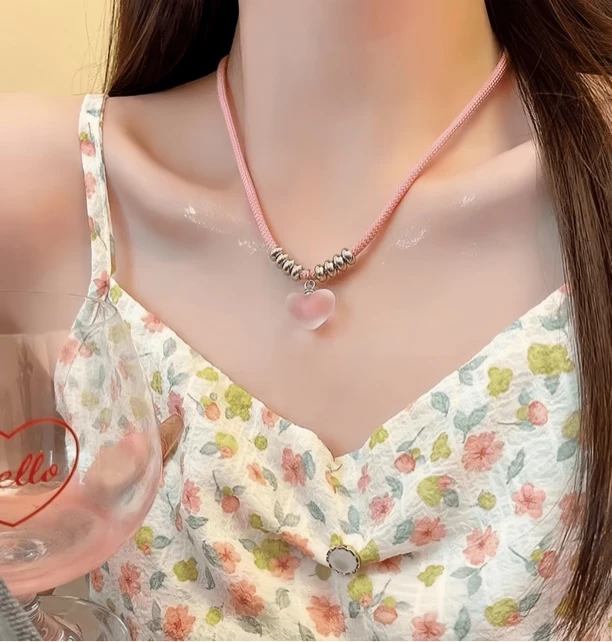 非金属布艺项链 0060甜妹必备小爱心气质可爱简约项链