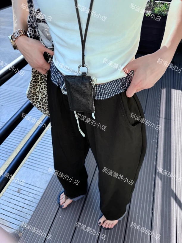 【M.two】巴黎铁塔 抽绳拼接腰休闲裤/YPWT