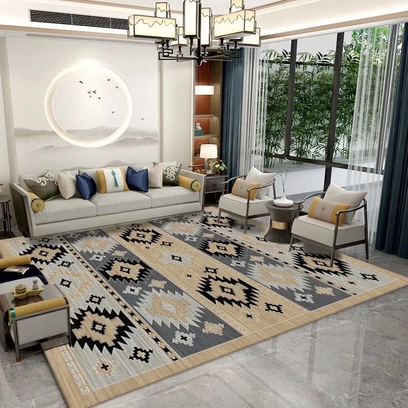 美式复古家用客厅地毯简约轻奢卧室床边圈绒加厚民族风满铺床边毯