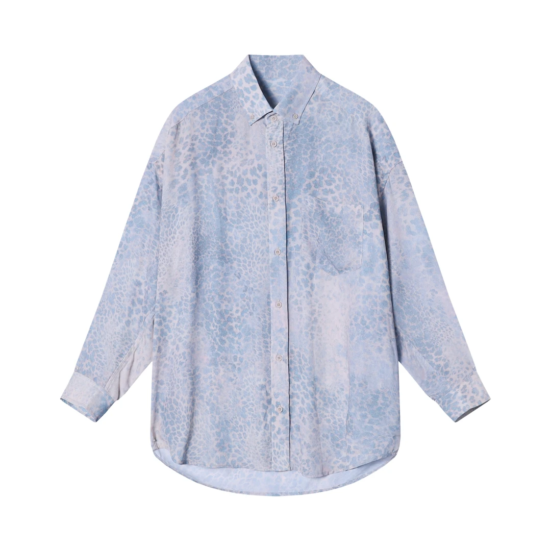 CS150新款时尚水滴印染男士衬衫潮流百搭休闲长袖宽松经典上衣