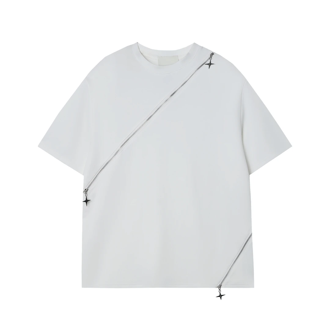 WZ16新款潮牌双拉链设计情侣休闲百搭宽松圆领半袖T恤