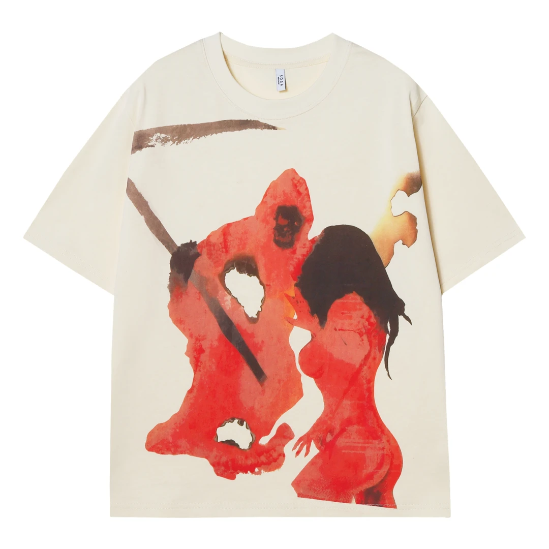 T334印花男士街头短袖夏季动漫宽松设计师圆领卡通男女同款T恤