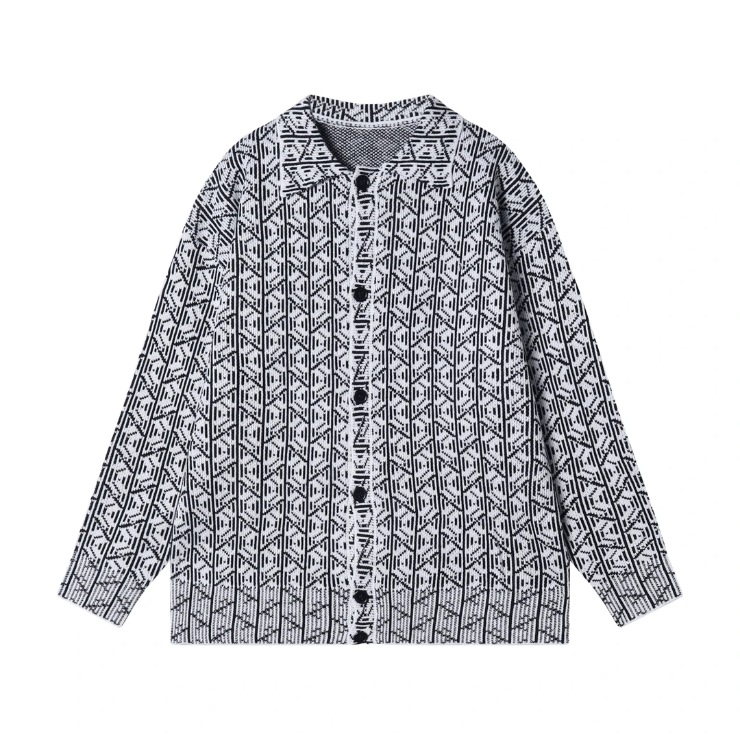 秋冬季新款时尚个性黑白撞色针织开衫毛衣时尚休闲潮流宽松上衣