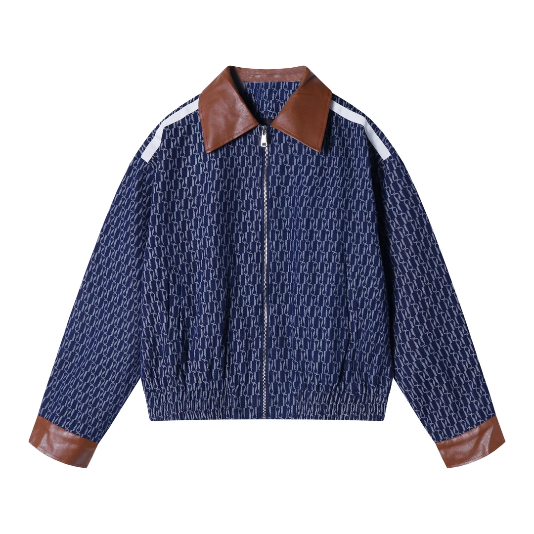 WT75新款韩版潮流印花短款牛仔外套百搭复古拼接撞色上衣